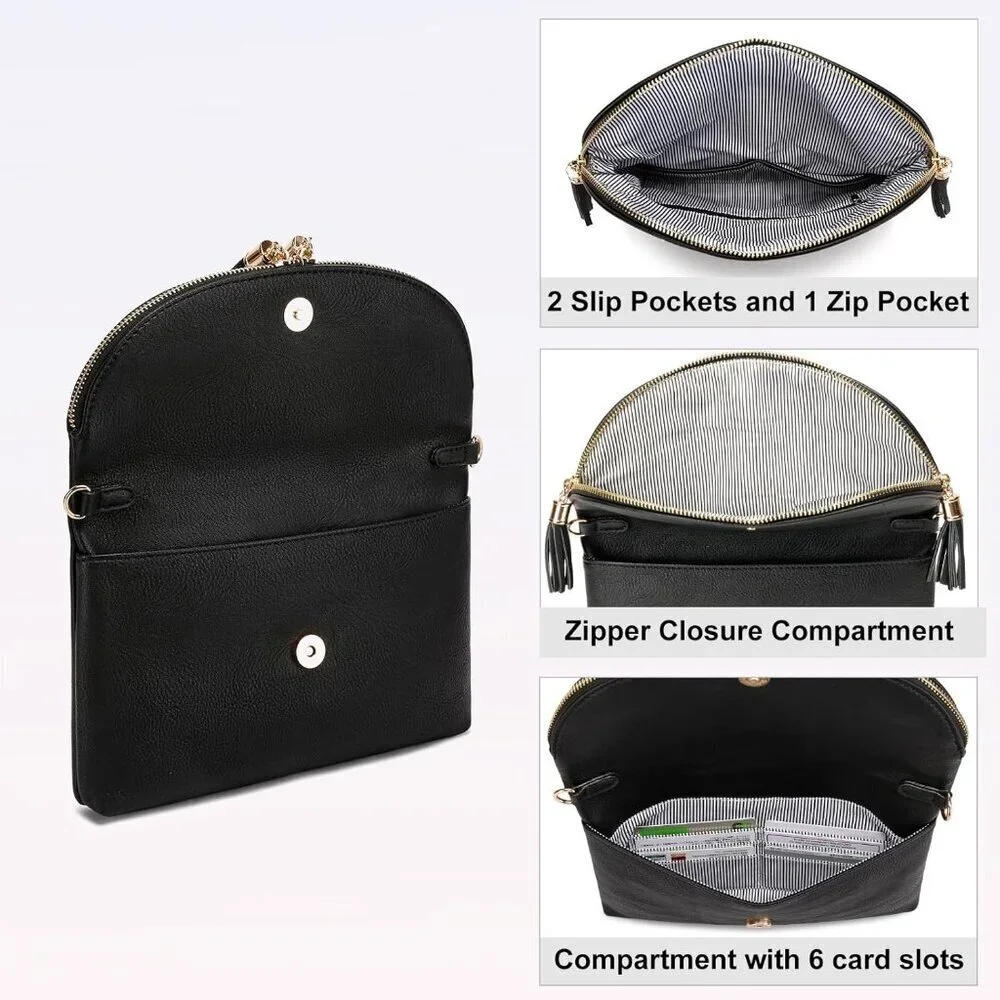 Women's Faux Leather Envelope Clutch Multi Compartments Crossbody Bag